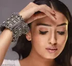 Kundan Studded Ghungroo Cuff Bracelet for Women, Silver