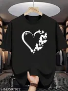 Cotton Blend Printed T-shirt for Women, Black 