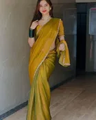 Satin Solid Saree for Women, Gold 