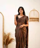 Litchi Silk Zari Woven Saree for Women, Brown 