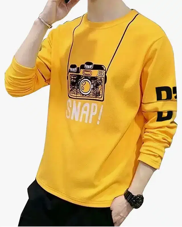Men's Round Neck T-Shirt (Mustard, L)