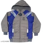 Polyester Jacket for Boys (Grey & Blue, 0-2 Months)