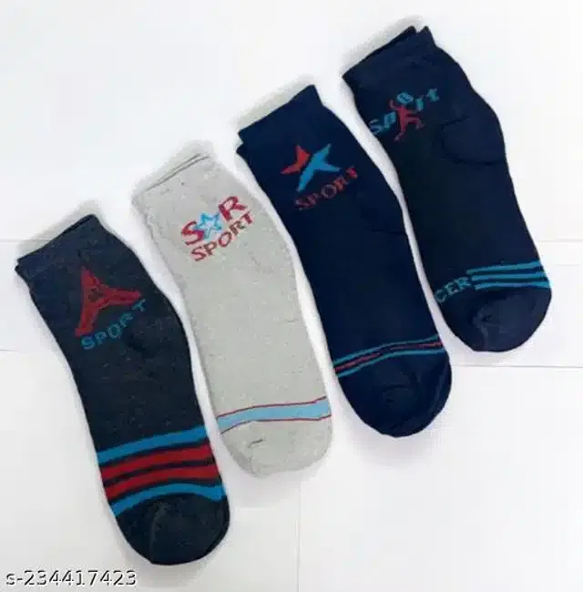 Cotton Blend Socks for Unisex (Multicolor, Pack of 4)