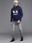 Fleece Printed Hoodie for Men, Dark Blue 