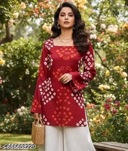 Rayon Striped Short Kurti for Women, Maroon (S)
