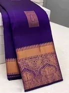 Litchi Silk Botanical Saree for Women, Blue 
