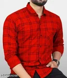 Cotton Blend Checked Shirt for Men, Red 