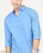 Cotton Solid Shirt for Men, Blue 