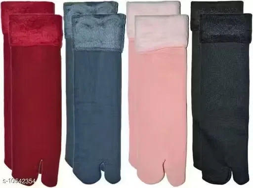 Woolen Solid Socks for Women (Multicolor, Set of 4)