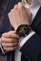 Black Chronograph Dial with Rubber Strap Analog Watch for Men, Black