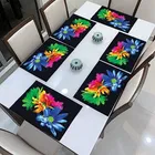 Grover Table Placemats for Kitchen/Dining Table Pack of 6 Black Multicolor Floral