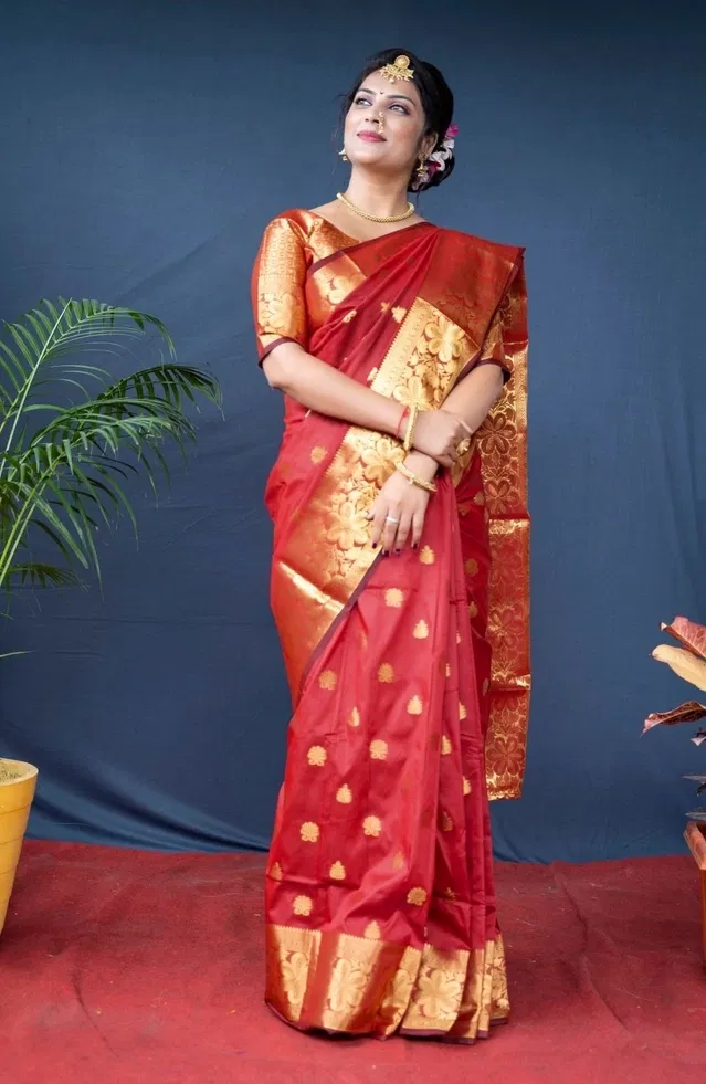 Silk Woven Design Saree for Women, Red (6.3 m)