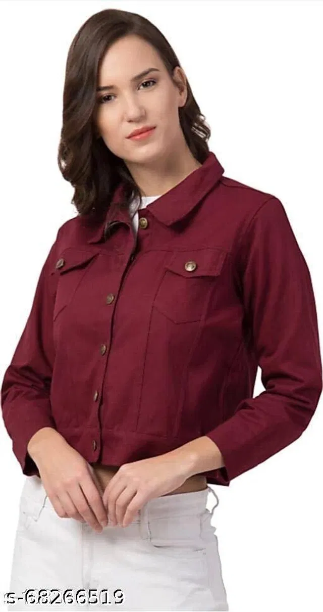 Denim Jacket for Women (Maroon, S)