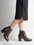 Shoetopia Synthetic Block Heeled Boots Brown IND-3