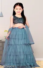 Net Solid Lehenga Choli with Dupatta for Girls (Grey, 1-2 Years)