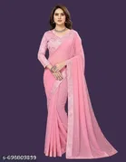 Georgette Embellished Saree For Women, Pink