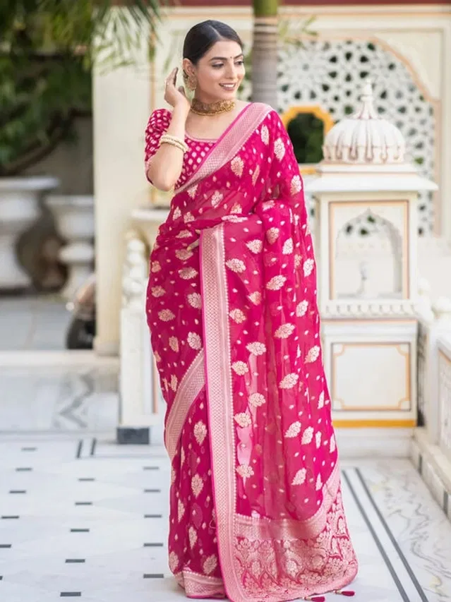 Banarasi Pink Art Silk Printed Saree for Women