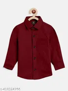 Solid Cotton Blend Spread Collar Shirt for Boys 
