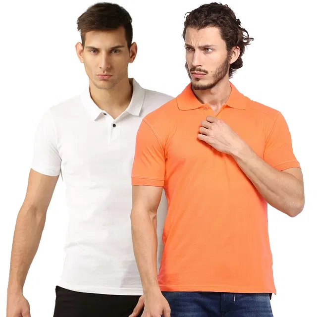 Polo Cotton Blend T-shirts for Men, Pack of 2 (Multicolor, M)