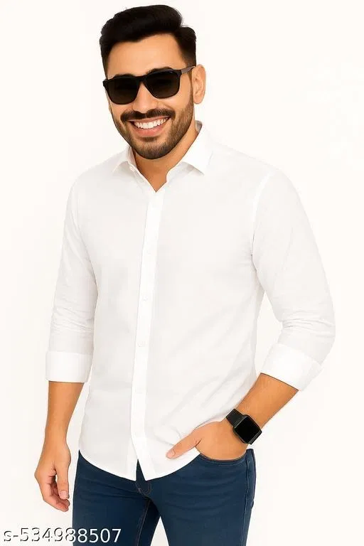 Cotton Blend Solid Shirts for Men, Multicolor (L)