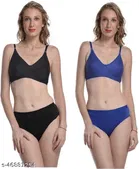 Cotton Blend Solid Lingerie Set for Women 