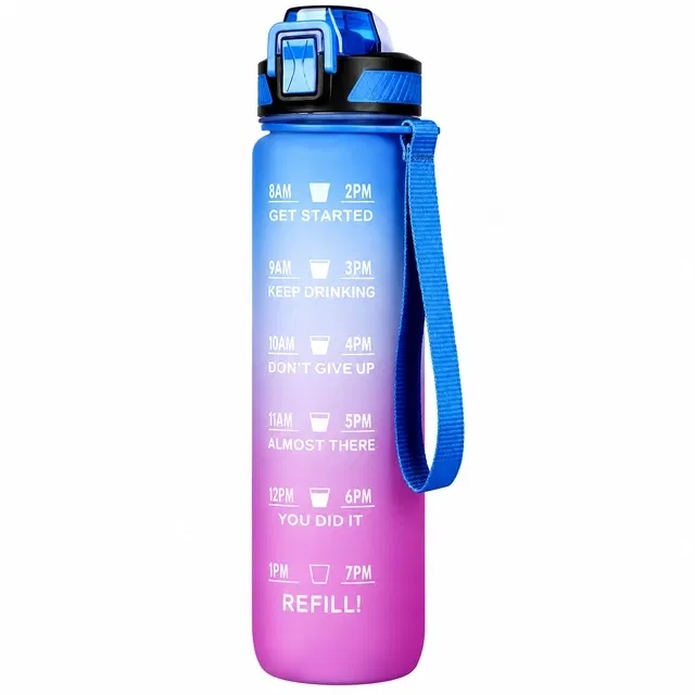 MINDFIT Plastic Water Bottle (1000 ml, Multicolor) with Motivational Time Marker