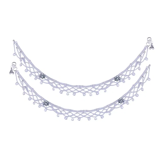 Brass Rhodium Plated Anklet Set (Silver, Set of 1)