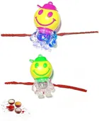 Plastic 2 Pcs Rakhi with Roli, Chawal, Chandan, Mishri 