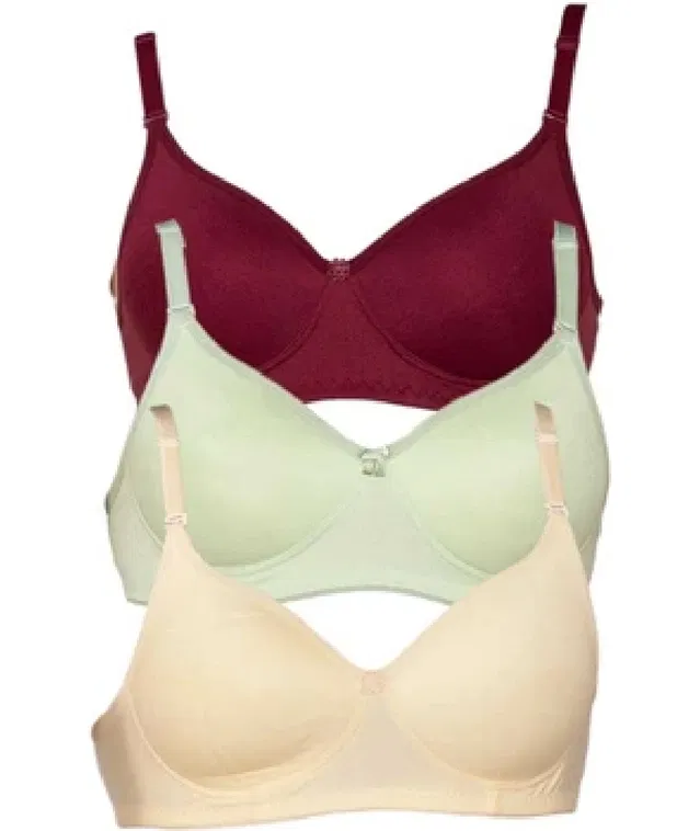 Cotton Blend Lightly Padded Full Coverage Non-Wired Bra for Women (Multicolor, 38) (Pack of 3)
