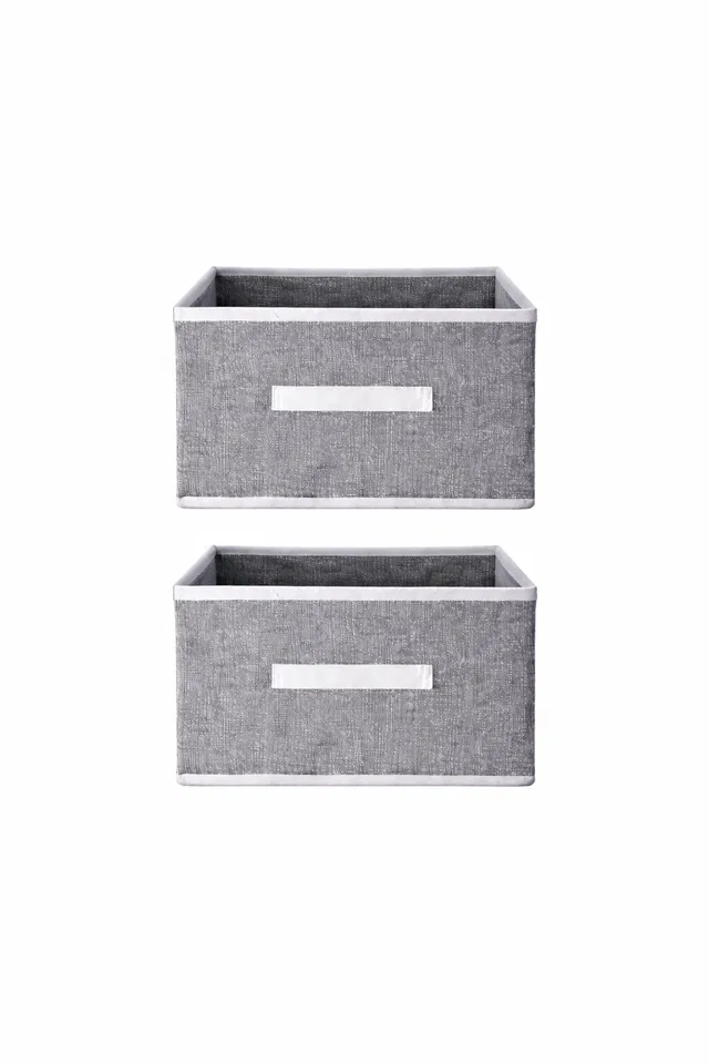 Craft Bazar Multipurpose Foldable Fabric Storage Box with Front Handle for Clothes, Wardrobe Books and Home Organization Pack of 2