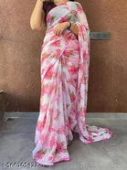 Georgette Printed Saree for Women, Pink 