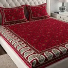 Jaipuri Cotton Double Bedsheet with 2 Pillow Covers | 80x90 Inch | Floral Red | Traditional Rajasthani Print