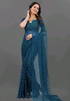 Net Solid Saree for Women 