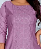 Cotton Silk Embroidered Kurti for Women & Girls, Purple 