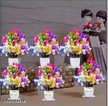 Plastic Artificial Flowers, Multioclor, Pack of 6