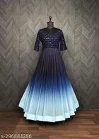 Colorblocked A-Line Maxi Gown with Embroidery for Women 