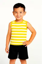 Cotton Stripes Clothing Set for Boys, Yellow 