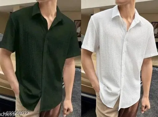 Casual Shirts for Men, Pack of 2 (White, M)