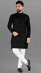 Solid Kurta with Pyjama Set for Men (Black & White, M)
