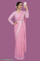 Georgette Solid Saree For Women, Pink