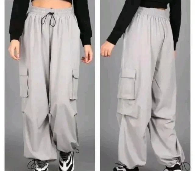 Polyester Cargo Pant for Women (Grey, L)