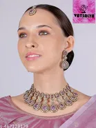 Mehandi Finish Golden Shadow Diamonds Ethnic Classy Necklace Set for Women 