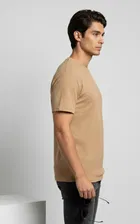 Polyester Round Neck T-shirt for Men, Beige 
