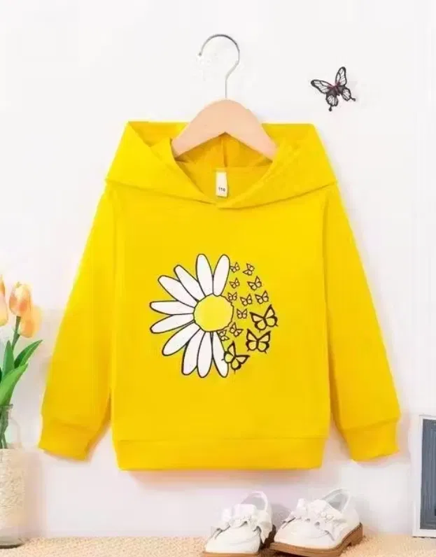 Light Fleece Printed Hoodie for Kids, Yellow (8-9 Years)