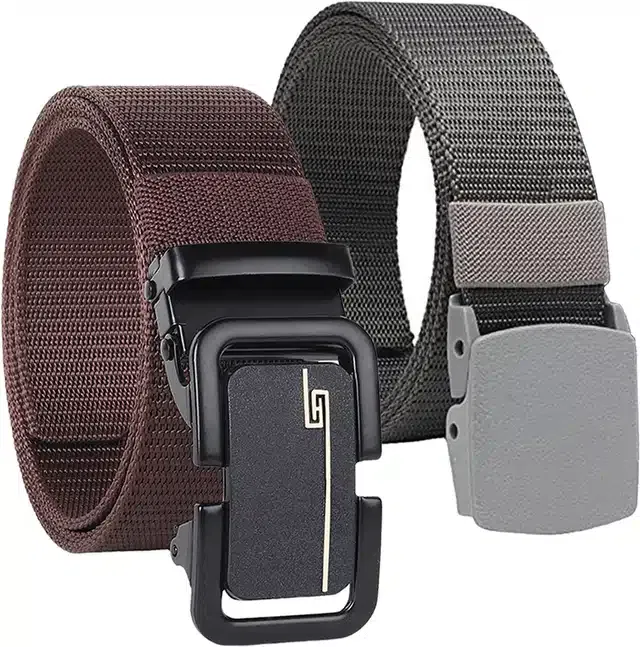 Casual Nylon Belt for Men (Brown & Grey, Pack of 2)