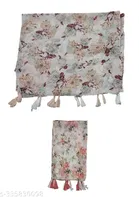 Printed Chiffon Scarves with Tassels for Women, Multicolor, Pack of 2
