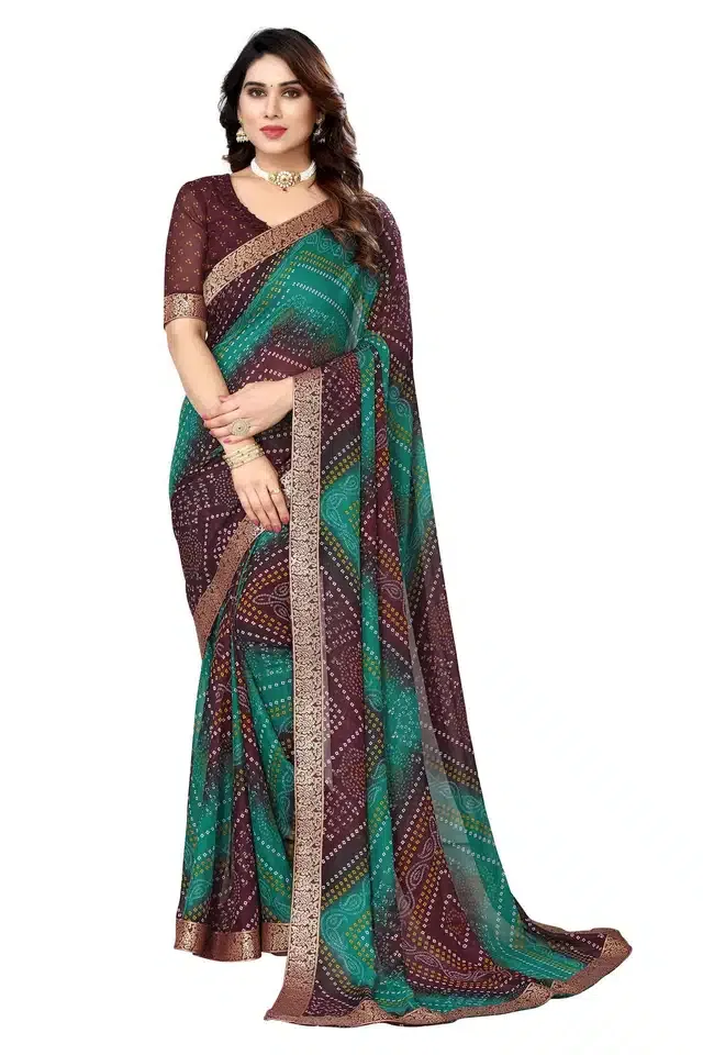 Georgette Printed Saree for Women (Brown, 6 m)