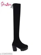 Shoetopia Solid Suede Boots Black 