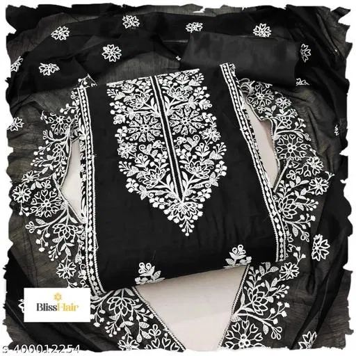 Chanderi Cotton Punjabi/All Over Suits for Women (Black, Un Stitched)