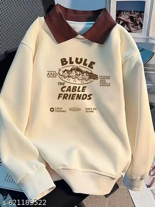 Fleece Sweatshirt for Women, Cream (L)